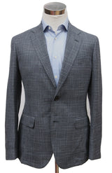 Bella Spalla Sport Coat: Dark blue plaid 2-button pure wool Delfino