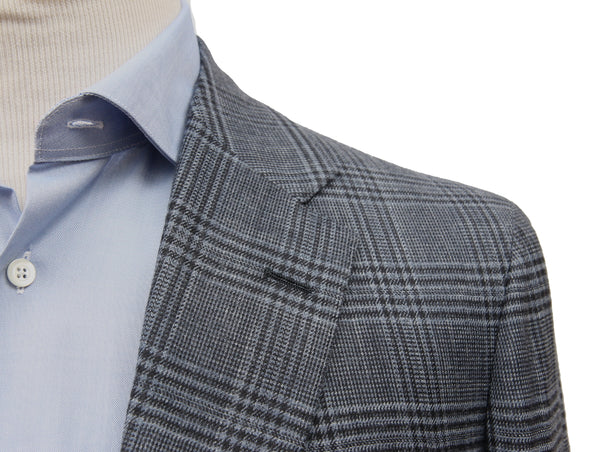 Bella Spalla Sport Coat: Dark blue plaid 2-button pure wool Delfino