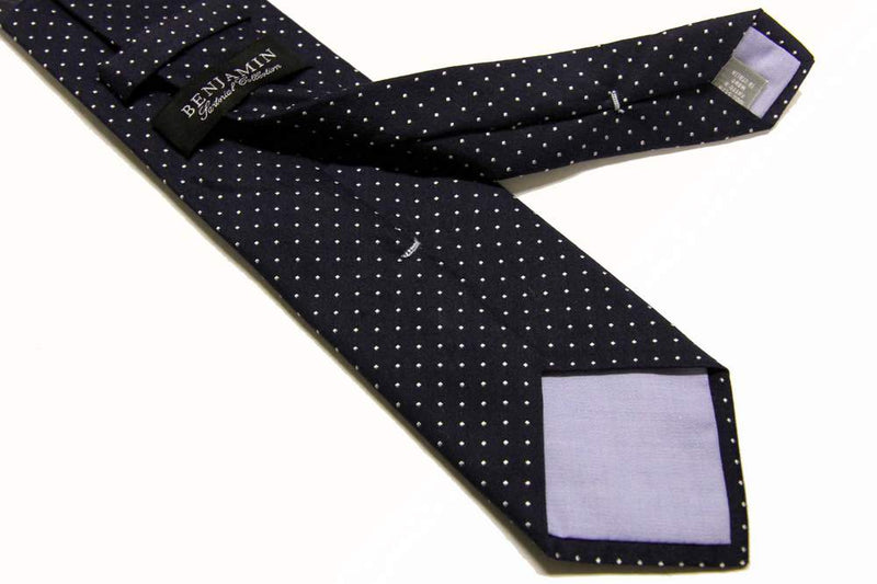 Benjamin Tie Navy Blue with white dot pattern silk