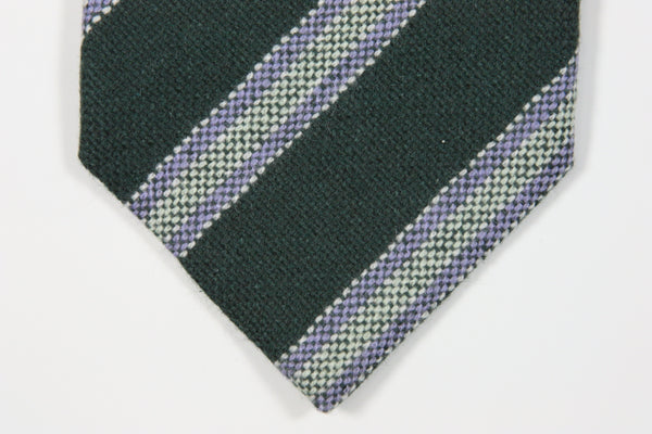 Borrelli Tie: Dark green with purple stripes , 3.75" wide, wool cashmere