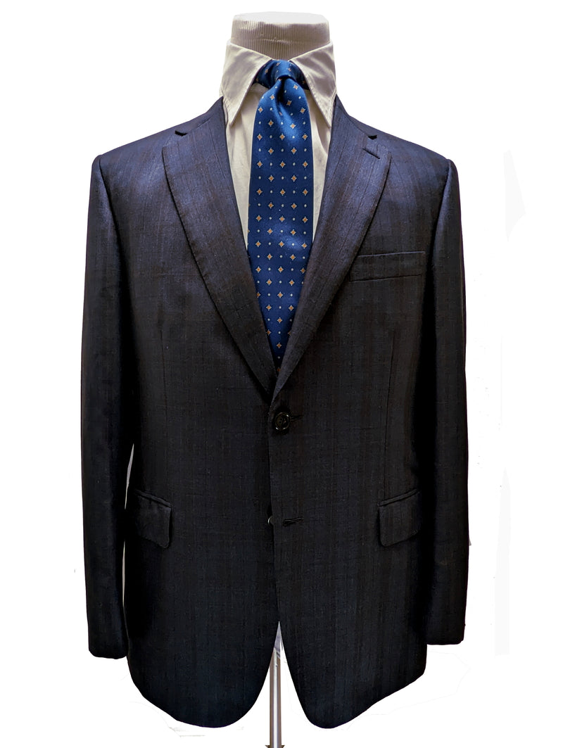 Brioni Suit: 42R Navy blue subtle plaid, Brunico 2-button, 160s wool