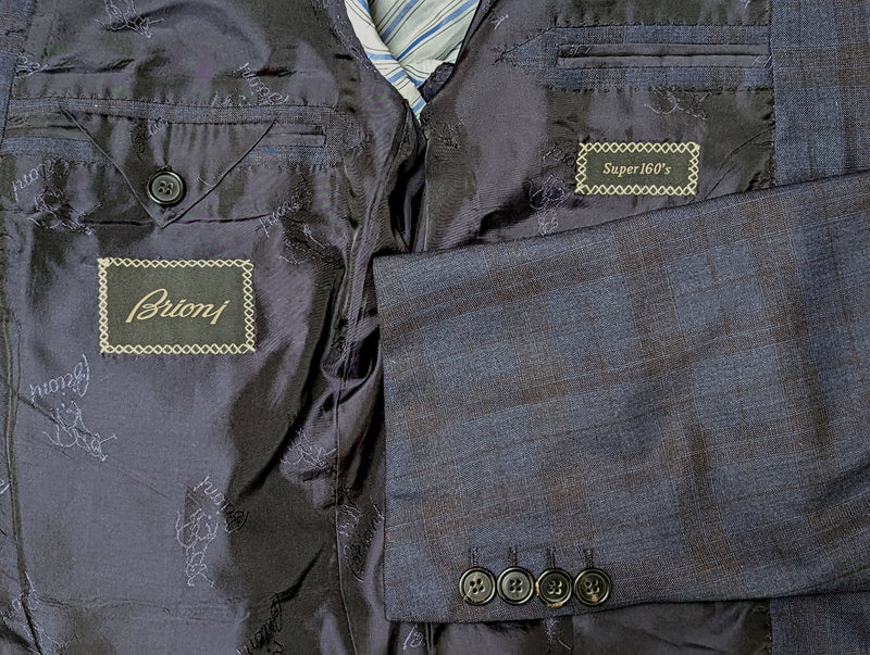 Brioni Suit: 42R Navy blue subtle plaid, Brunico 2-button, 160s wool