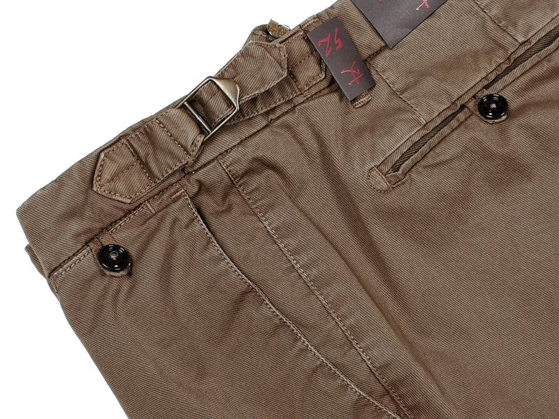 Gio Zubon by LBM 1911 Trousers 35/36, Washed brown Pleated front Slim fit Cotton/Elastane