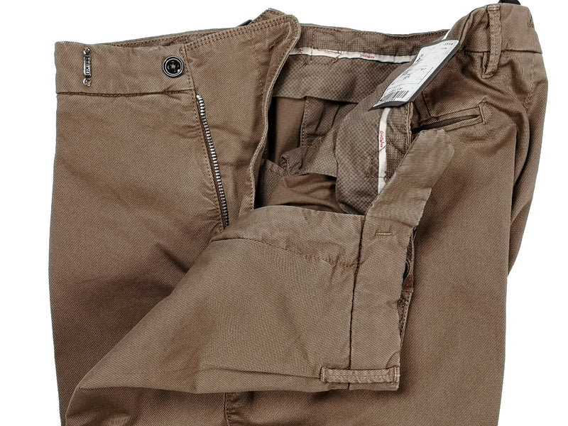 Gio Zubon by LBM 1911 Trousers 35/36, Washed brown Pleated front Slim fit Cotton/Elastane