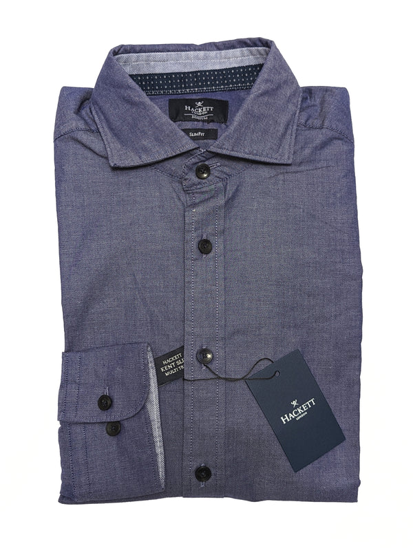 Hackett London Shirt Medium Blue Slim Fit Cotton Stretch