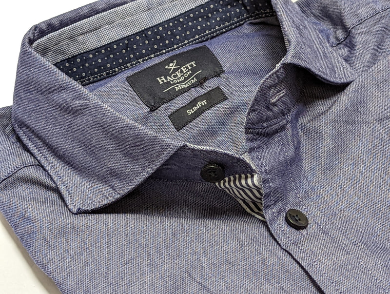 Hackett London Shirt Medium Blue Slim Fit Cotton Stretch