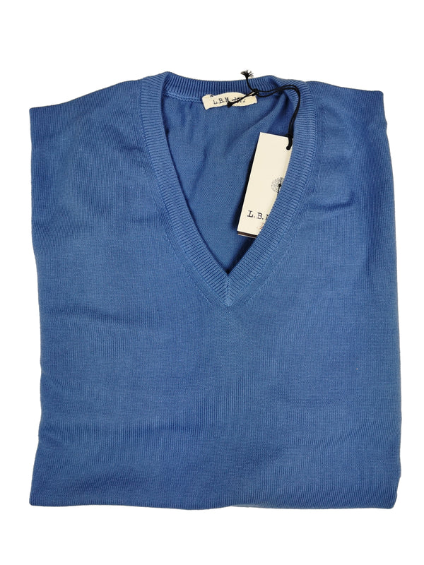 LBM 1911 Sweater Medium/50, Sky blue V-neck Pure cotton
