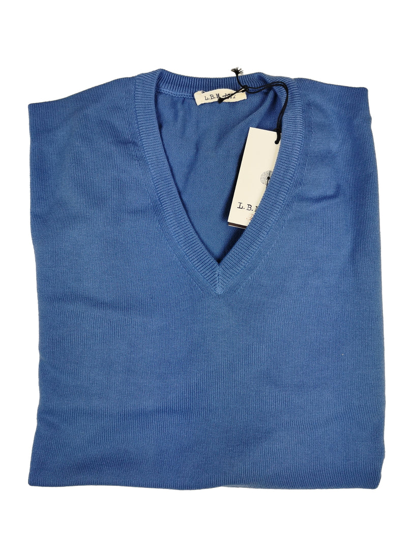 LBM 1911 Sweater Medium/50, Sky blue V-neck Pure cotton