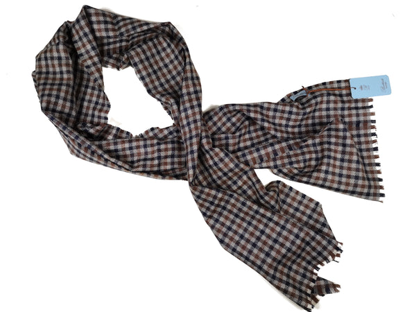 Battisti Scarf Grey Navy Brown Check Cashmere/Wool