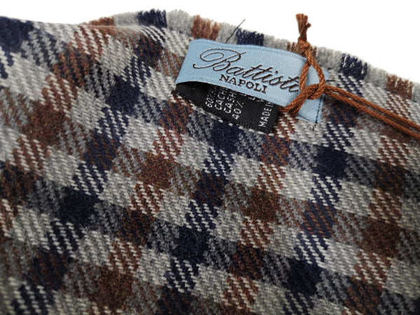 Battisti Scarf Grey Navy Brown Check Cashmere/Wool