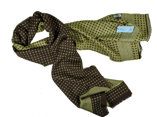 Battisti Scarf Brown with green bullseye dots Cashmere/Wool