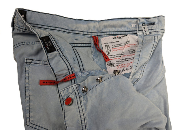 Kiton Jeans 34 Washed Faded Blue Cotton Damaged