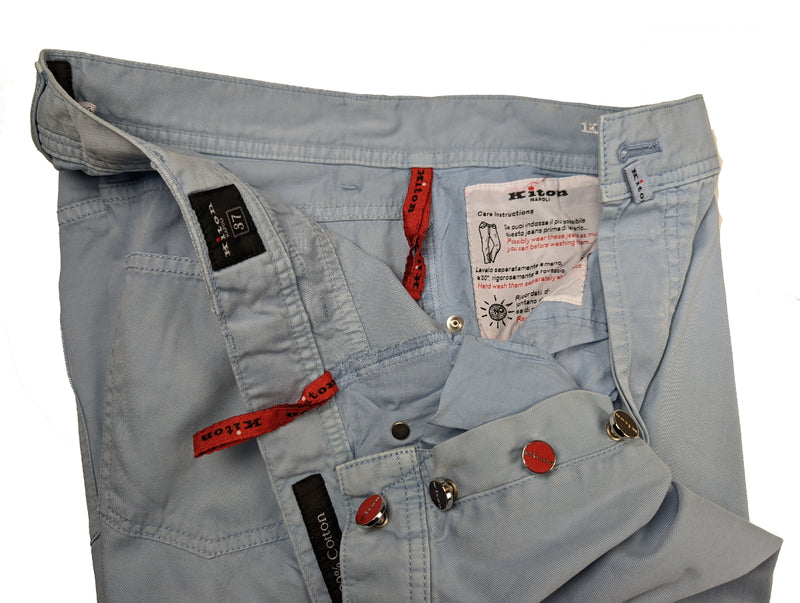 Kiton Jeans 37 Washed Light Blue Cotton Damaged