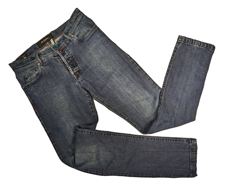 Kiton Jeans 31/32 Washed Blue Denim Slim Fit