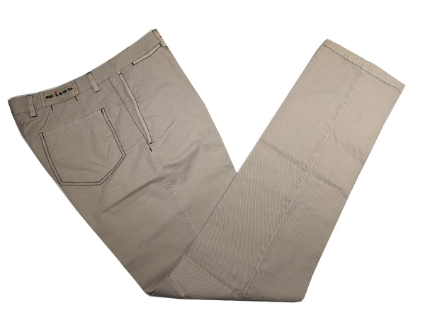 Kiton Trousers 33/34 Washed Light Tan Cotton Stretch DMG