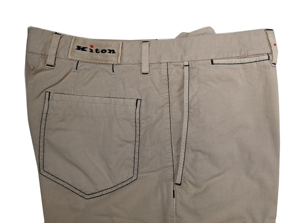 Kiton Trousers 33/34 Washed Light Tan Cotton Stretch DMG