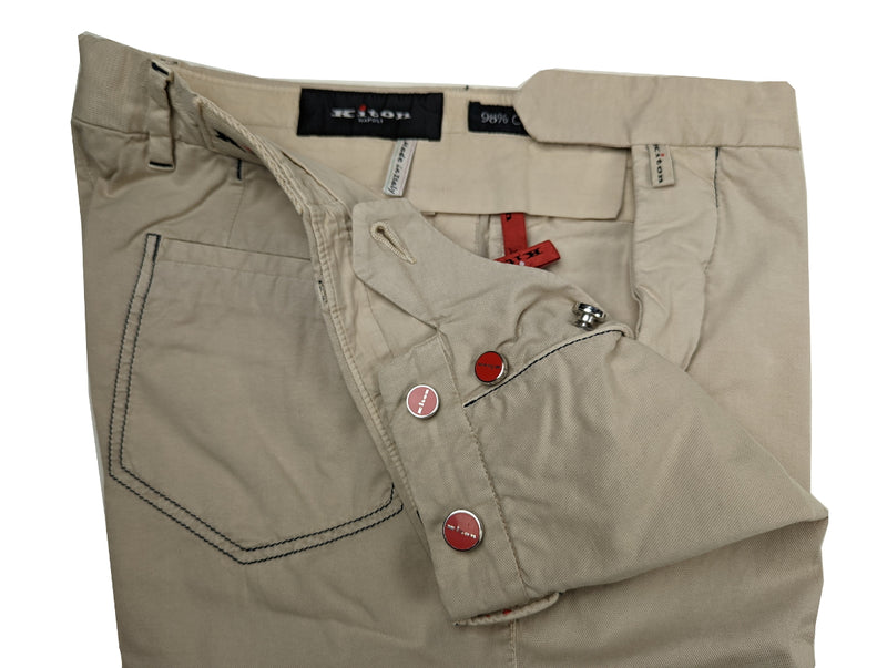 Kiton Trousers 33/34 Washed Light Tan Cotton Stretch DMG