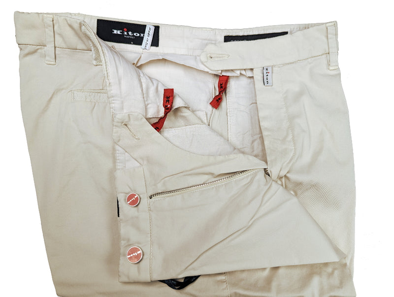 Kiton Trousers 38 Light Stone Beige Cotton Stretch DMG