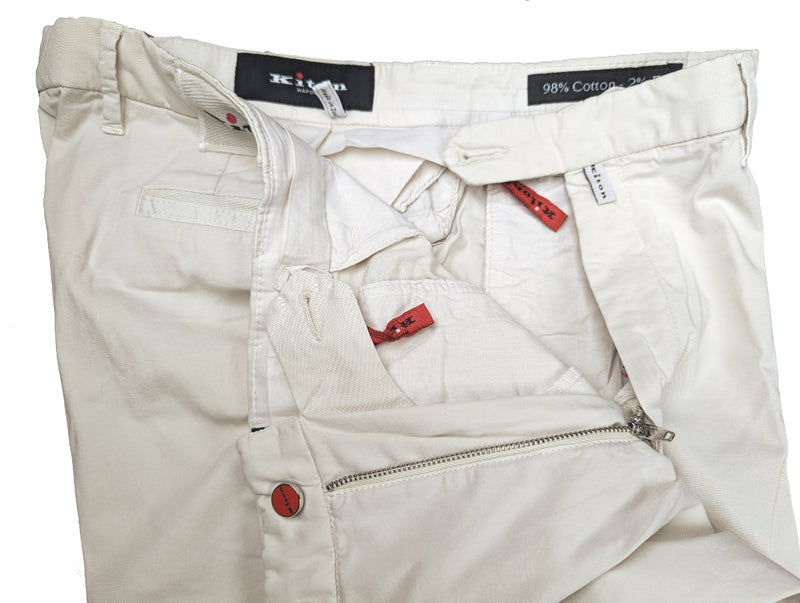 Kiton Trousers 38/39 Light Stone Beige Cotton Stretch DMG