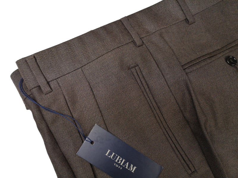 Luigi Bianchi Lubiam Trousers 34 Dark Brown Pleated front Full Leg Wool Twill