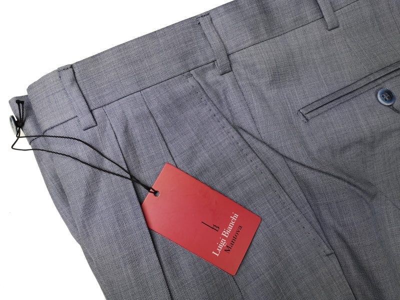 Luigi Bianchi Trousers 34 Soft Blue Melange Pleated front Full Leg Wool