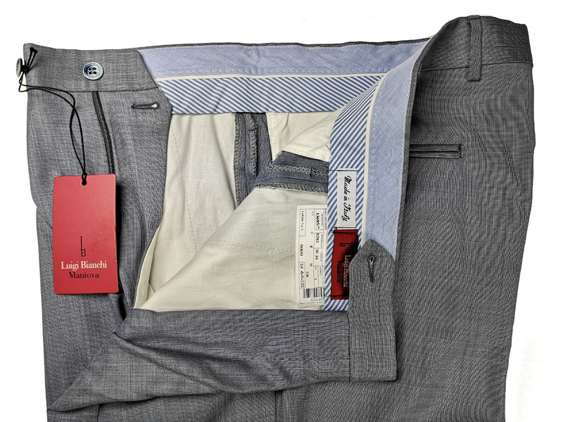 Luigi Bianchi Trousers 34 Soft Blue Melange Pleated front Full Leg Wool