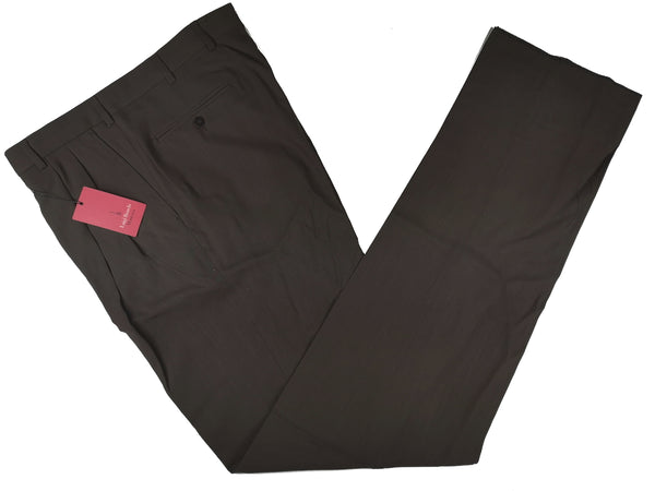 Luigi Bianchi Trousers 34 Dark Brown Pleated front Full Leg Wool