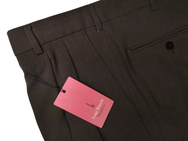 Luigi Bianchi Trousers 34 Dark Brown Pleated front Full Leg Wool