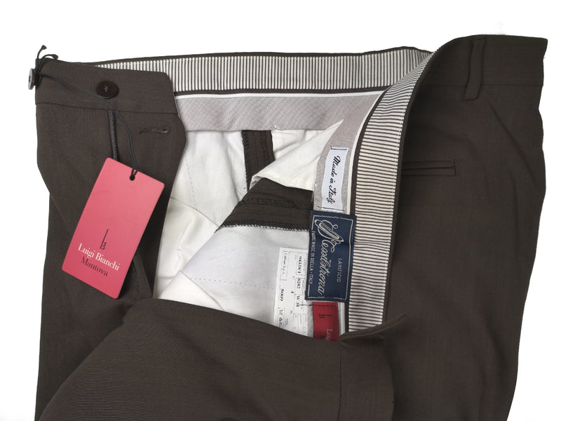 Luigi Bianchi Trousers 34 Dark Brown Pleated front Full Leg Wool