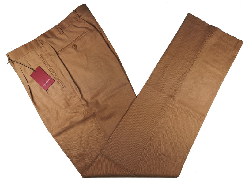 Luigi Bianchi Trousers 36 Golden Tan Pleated front Full Leg Wool