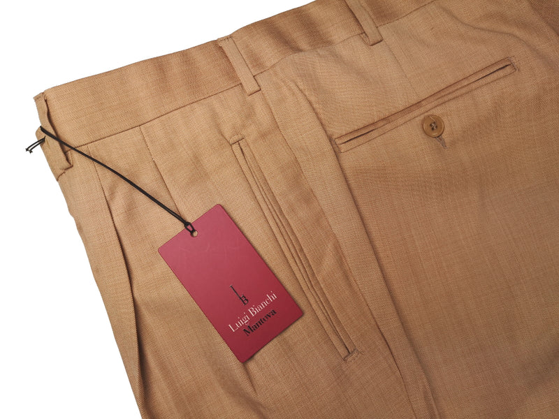 Luigi Bianchi Trousers 36 Golden Tan Pleated front Full Leg Wool