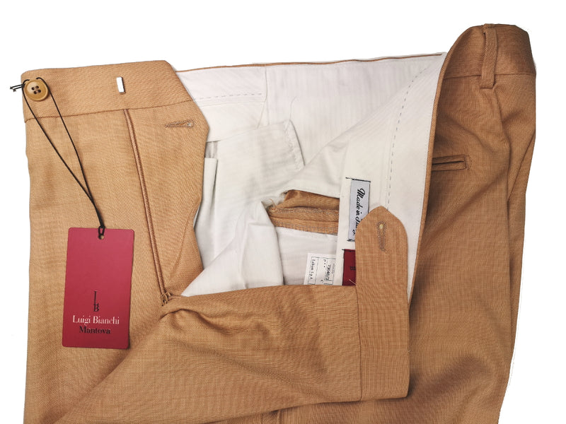 Luigi Bianchi Trousers 36 Golden Tan Pleated front Full Leg Wool