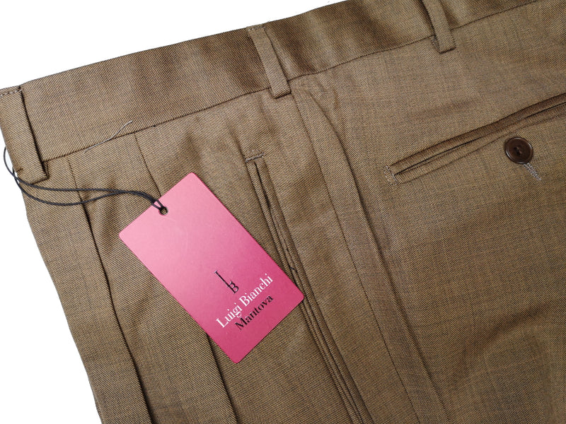 Luigi Bianchi Trousers 36 Copper Brown Pleated front Full Leg Wool