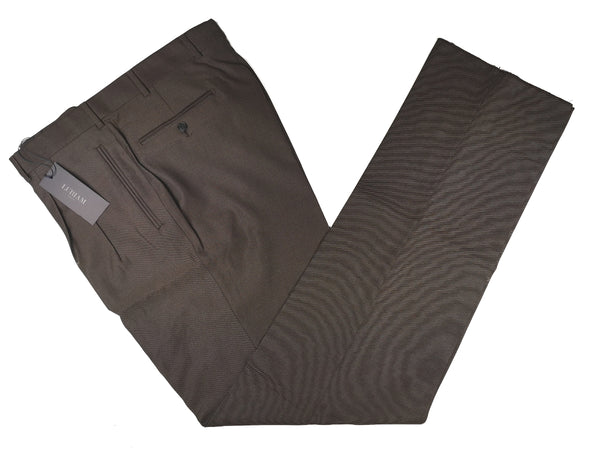 Luigi Bianchi Trousers 36 Dark Brown Pleated front Full Leg Wool Twill