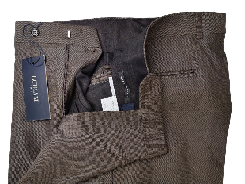 Luigi Bianchi Trousers 36 Dark Brown Pleated front Full Leg Wool Twill