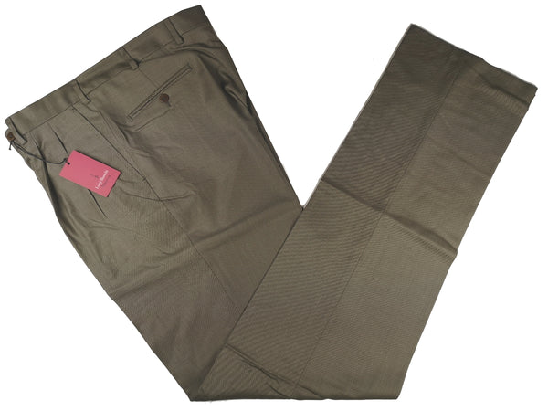 Luigi Bianchi Trousers 36 Light Olive Green Pleated front Full Leg Wool