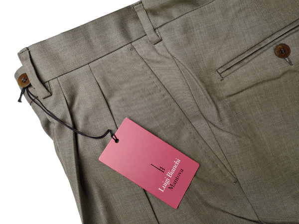 Luigi Bianchi Trousers 36 Light Olive Green Pleated front Full Leg Wool