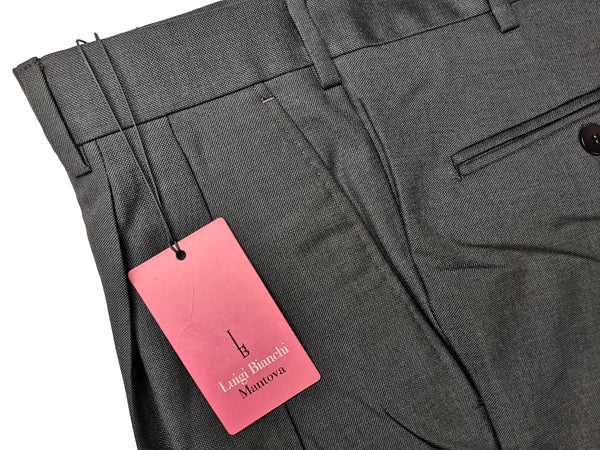 Luigi Bianchi Trousers 36 Charcoal Brown Pleated front Full Leg Wool