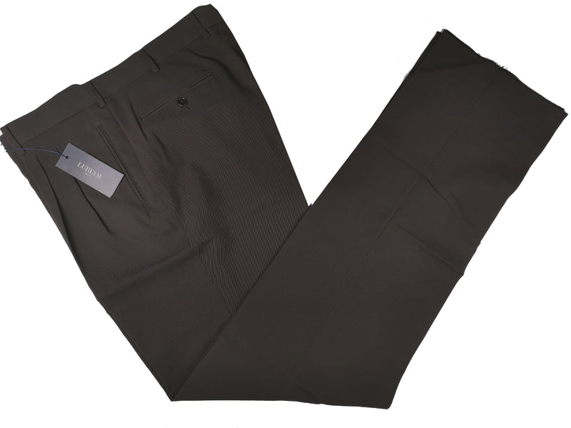 Luigi Bianchi Lubiam Trousers 38 Dark Brown Pleated front Full Leg Wool Twill