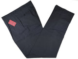 Luigi Bianchi Lubiam Trousers 38 Navy Blue Pick and Pick Pleated front Full Leg Wool