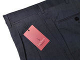 Luigi Bianchi Lubiam Trousers 38 Navy Blue Pick and Pick Pleated front Full Leg Wool