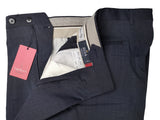 Luigi Bianchi Lubiam Trousers 38 Navy Blue Pick and Pick Pleated front Full Leg Wool