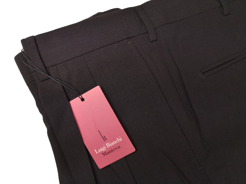 Luigi Bianchi Trousers 38 Dark Brown Pleated front Full Leg Wool Crepe