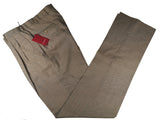 Luigi Bianchi Trousers 34 Light Brown Micro Check Pleated front Full Leg Wool