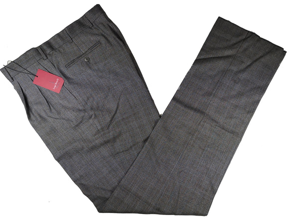 Luigi Bianchi Trousers 34 Grey Plaid Pleated front Full Leg Wool/Cashmere