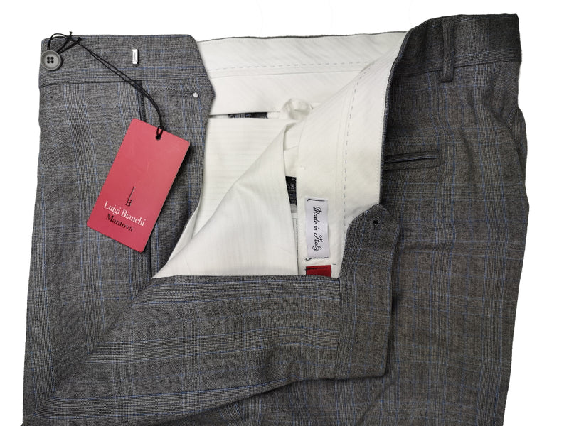 Luigi Bianchi Trousers 34 Grey Plaid Pleated front Full Leg Wool/Cashmere