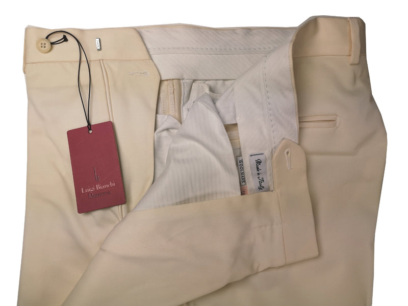 Luigi Bianchi Trousers 34 Cream Pleated front Full Leg Wool