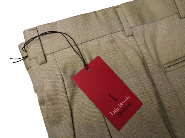 Luigi Bianchi Trousers 34 Light Celery Green Pleated front Full Leg Wool