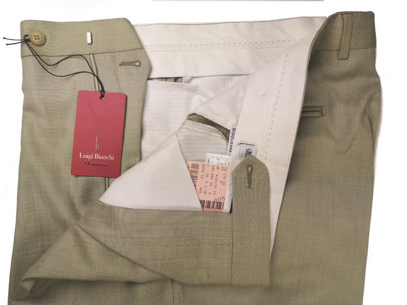 Luigi Bianchi Trousers 34 Light Celery Green Pleated front Full Leg Wool