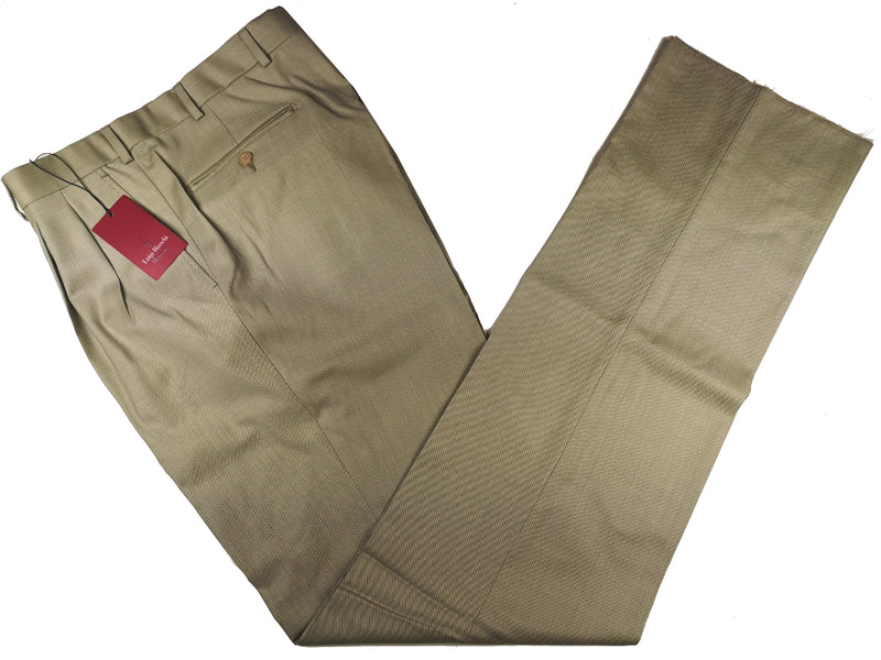 Luigi Bianchi Trousers 34 Celery Green Pleated front Full Leg Wool